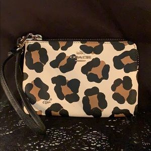 Coach Coated Canvas Cheetah Print Zip Wristlet